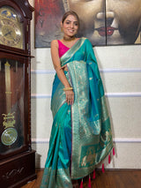 Turquoise Blue Banarasi Silk Saree