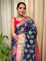 Berry Blue Woven Cotton Silk Saree