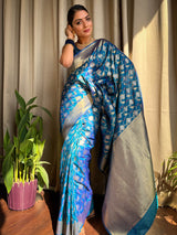 Azure blue Meenakari Banarasi Silk Saree
