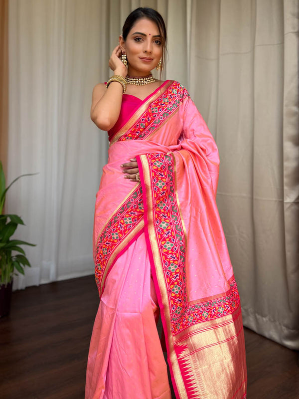 Baby Pink Patola Silk Saree