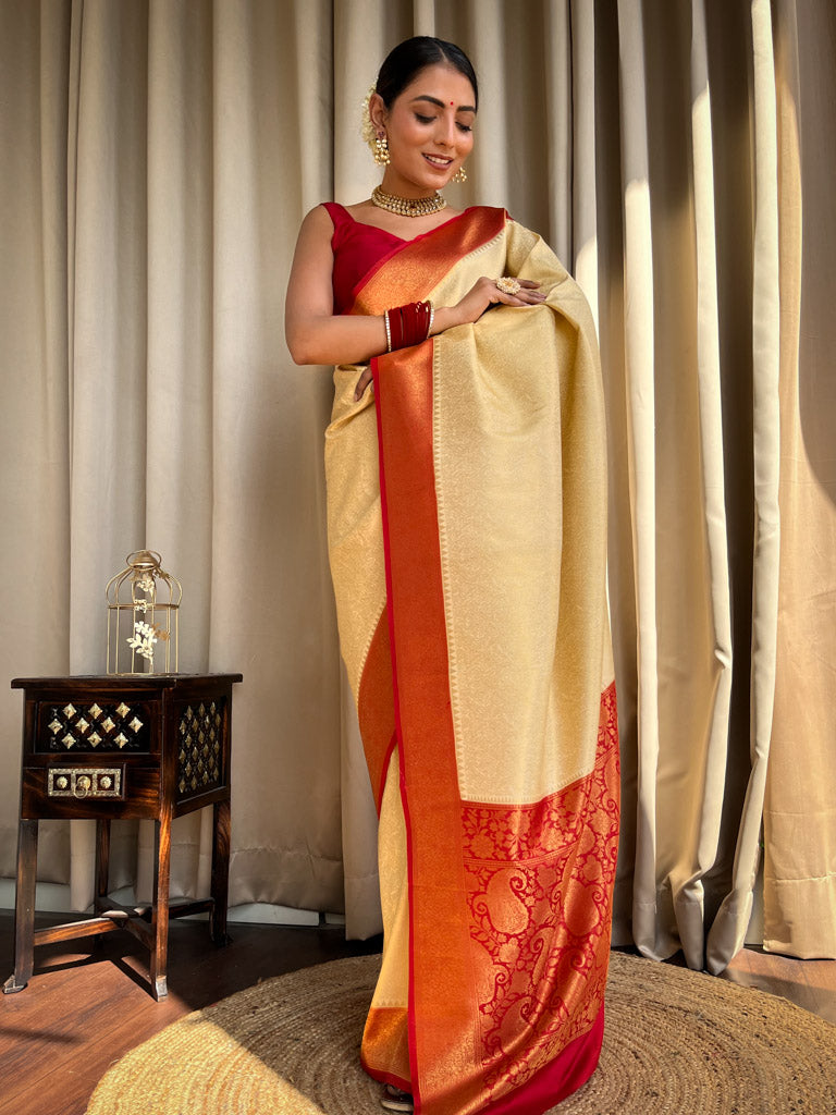 Off White Kanjeevaram Silk Saree