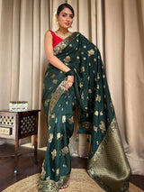 Bottle Green Banarasi Uppada Silk Saree