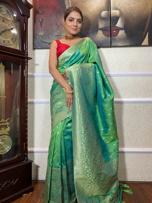 Parakeet Green Banarasi Silk Saree