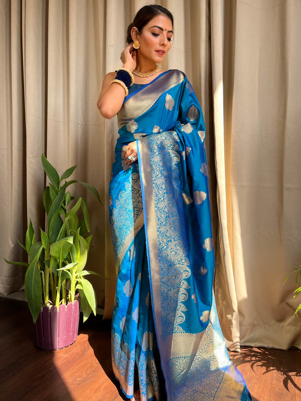 Azure Blue Banarasi Silk Saree
