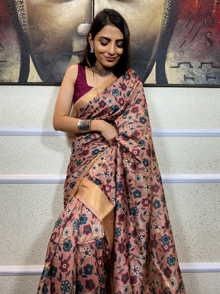 Garnet Brown Uppada Cotton Silk Saree