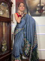 Spruce Blue Mulberry Silk Patola Saree