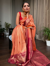 Tangerine Orange Kanjeevaram Silk Saree