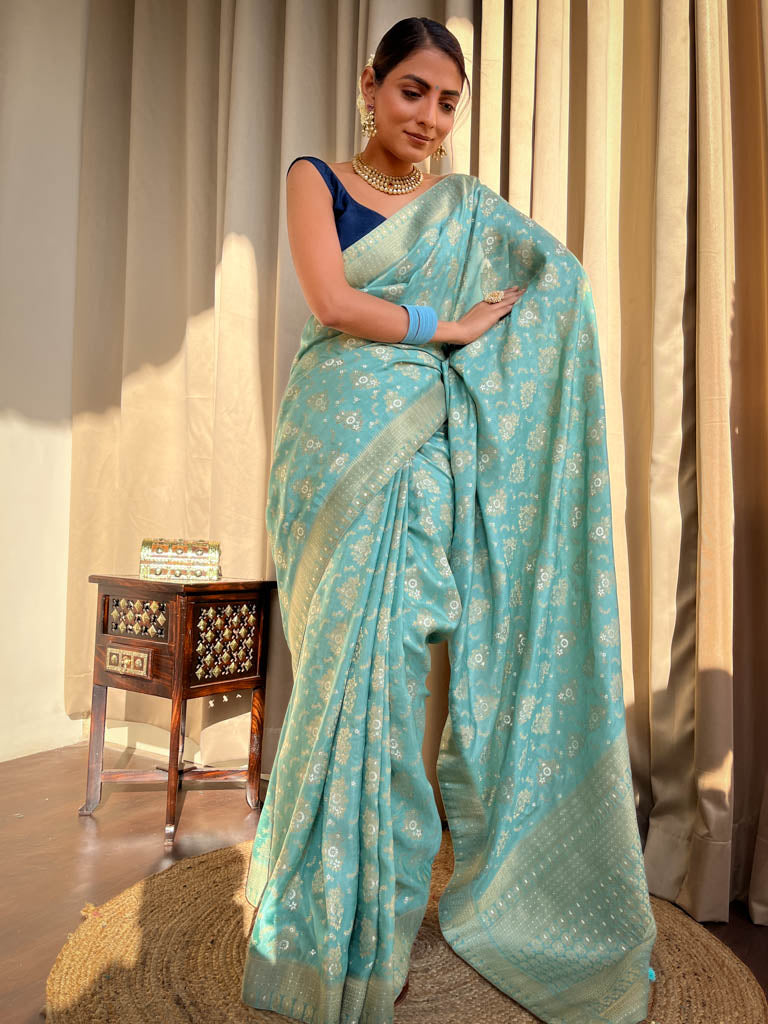 French Green Banarasi Uppada Silk Saree