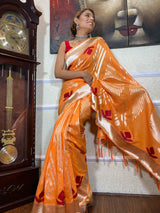 Tangerine Orange Cotton Linen Saree