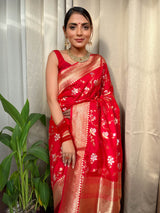 Crimson Red Banarasi Silk Saree