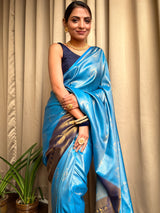 Egyptian Blue Kanjeevaram Silk Saree