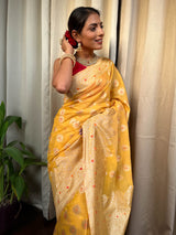 Tuscan Yellow Meenakari Cotton Silk Saree