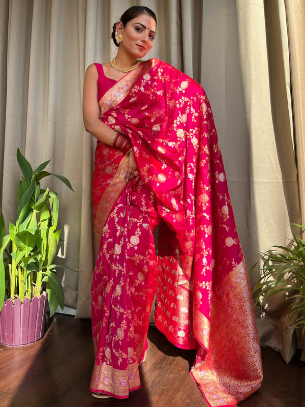 Queen Pink Banarasi Silk Saree