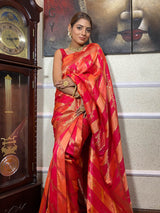 Peach Pink Banarasi Handloom Silk Saree
