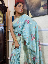 Arctic Blue Designer Banarasi Silk Saree