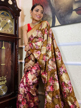 Caramel Brown Designer Banarasi Silk Saree