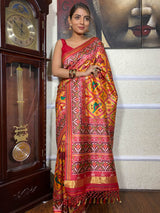 Mustard Yellow Patola Tussar Silk Saree