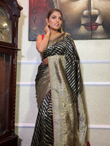 Midnight black Woven Banarasi Silk Saree