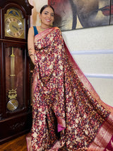 Sangria Red Designer Banarasi Silk Saree