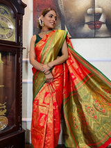 Scarlet Red Kanjeevaram Silk Banarasi Handloom Saree