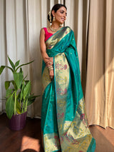 Turquoise Blue Paithani Silk Saree