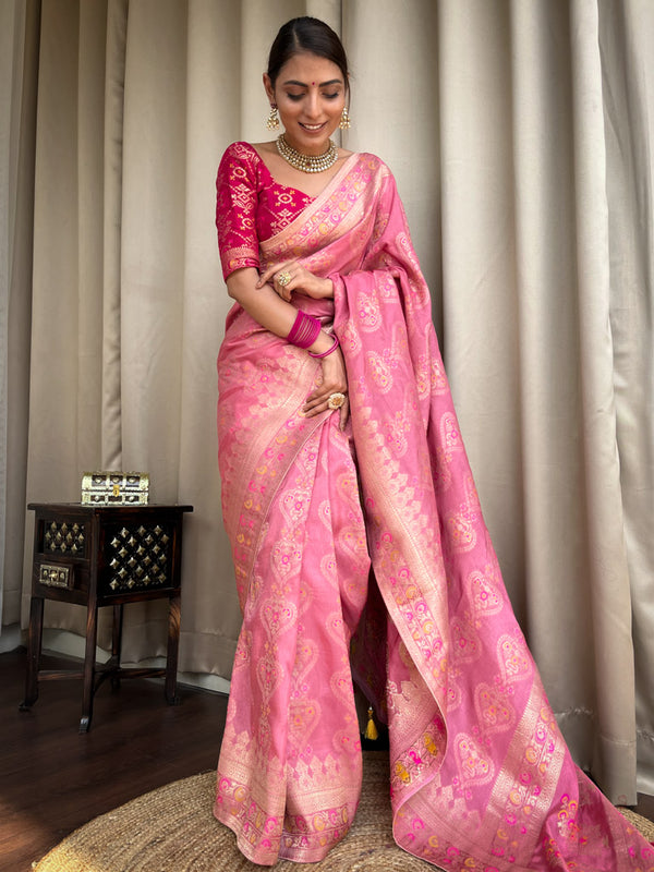Onion Pink Meenakari Banarasi Uppada Silk Saree