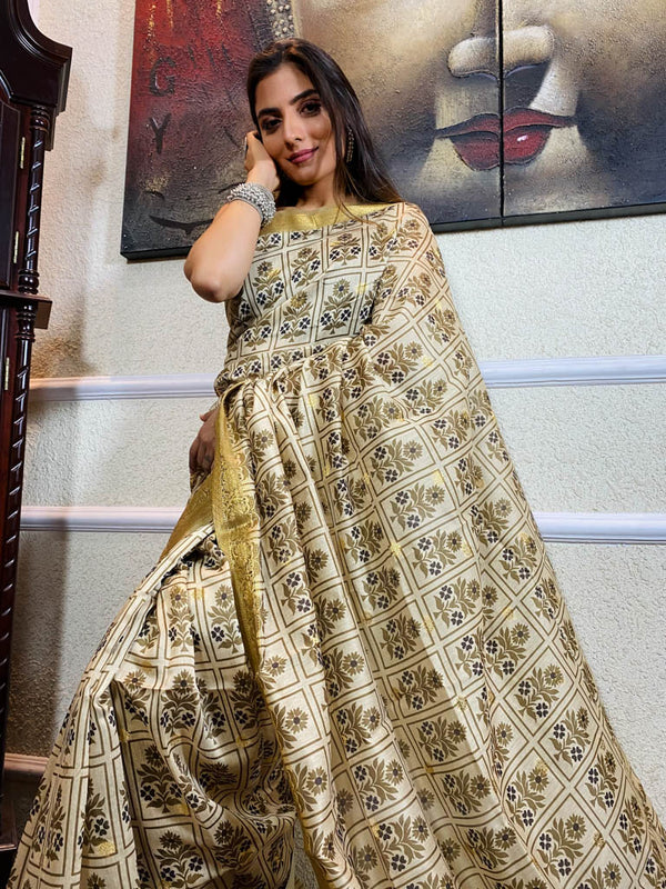 Beige Yellow Uppada Cotton Silk Saree