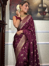 Plum Wine Banarasi Uppada Silk Saree