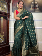 Bottle Green Banarasi Uppada Silk Saree