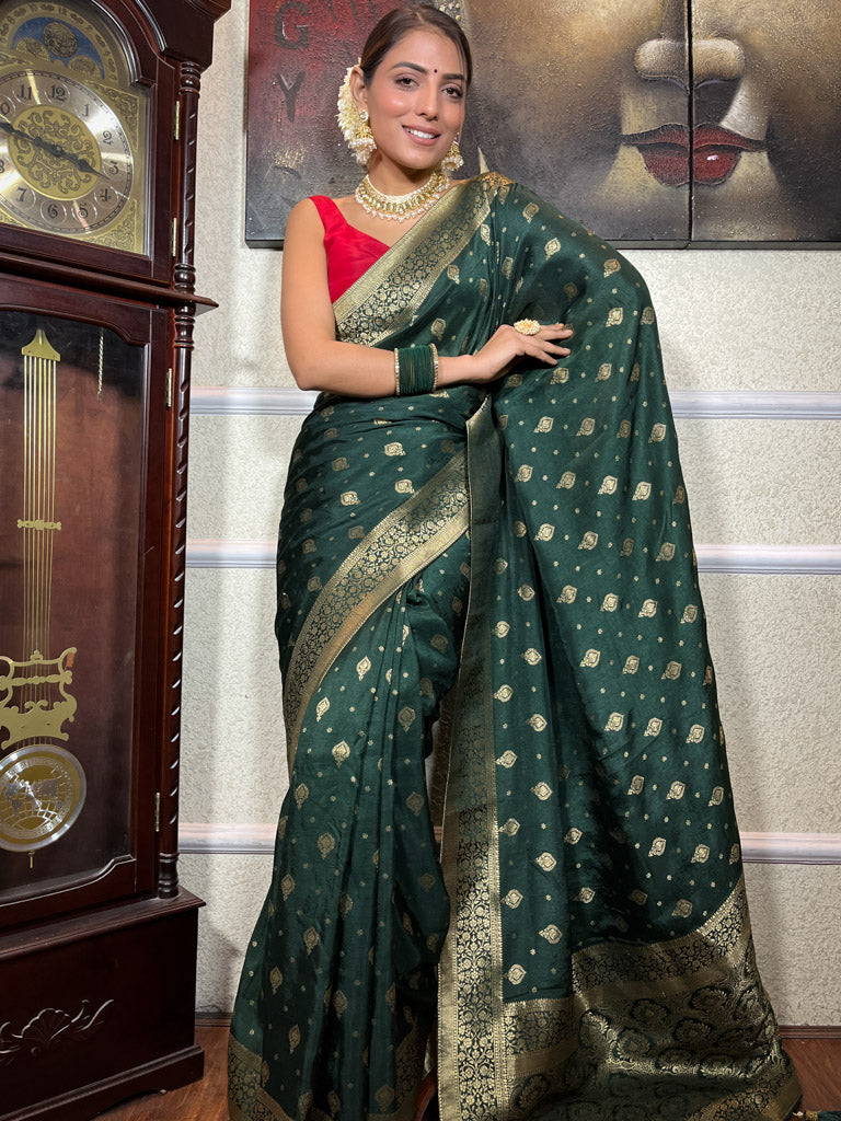 Bottle Green Banarasi Uppada Silk Saree