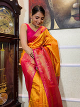 Mustard Gold Kanjeevaram Silk Banarasi Handloom Saree