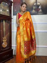 Mustard Yellow Banarasi Patola Silk Saree