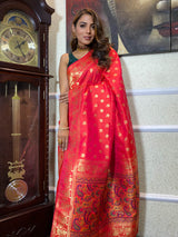 Carrot Red Banarasi Silk Saree