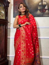 Scarlet Red Banarasi Silk Saree