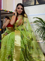 Parakeet Green Organza Silk Saree