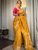 Mustard Yellow Meenakari Banarasi Uppada Silk Saree