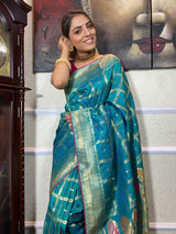 Turquoise Blue Banarasi Silk Ghatchola Saree