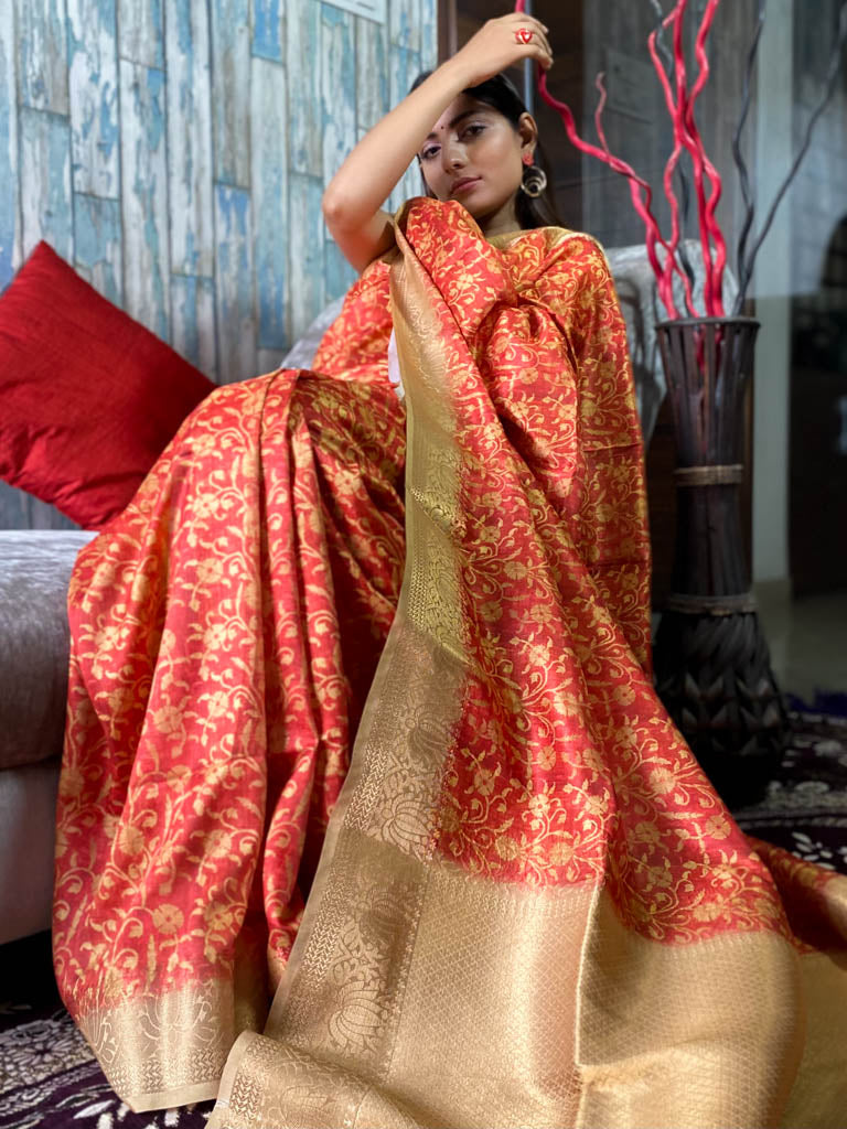 Scarlet Red Uppada Cotton Silk Saree
