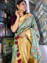 Seafoam Green Uppada Cotton Silk Saree