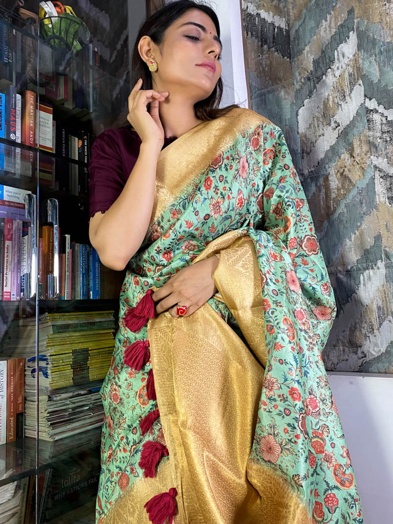 Seafoam Green Uppada Cotton Silk Saree