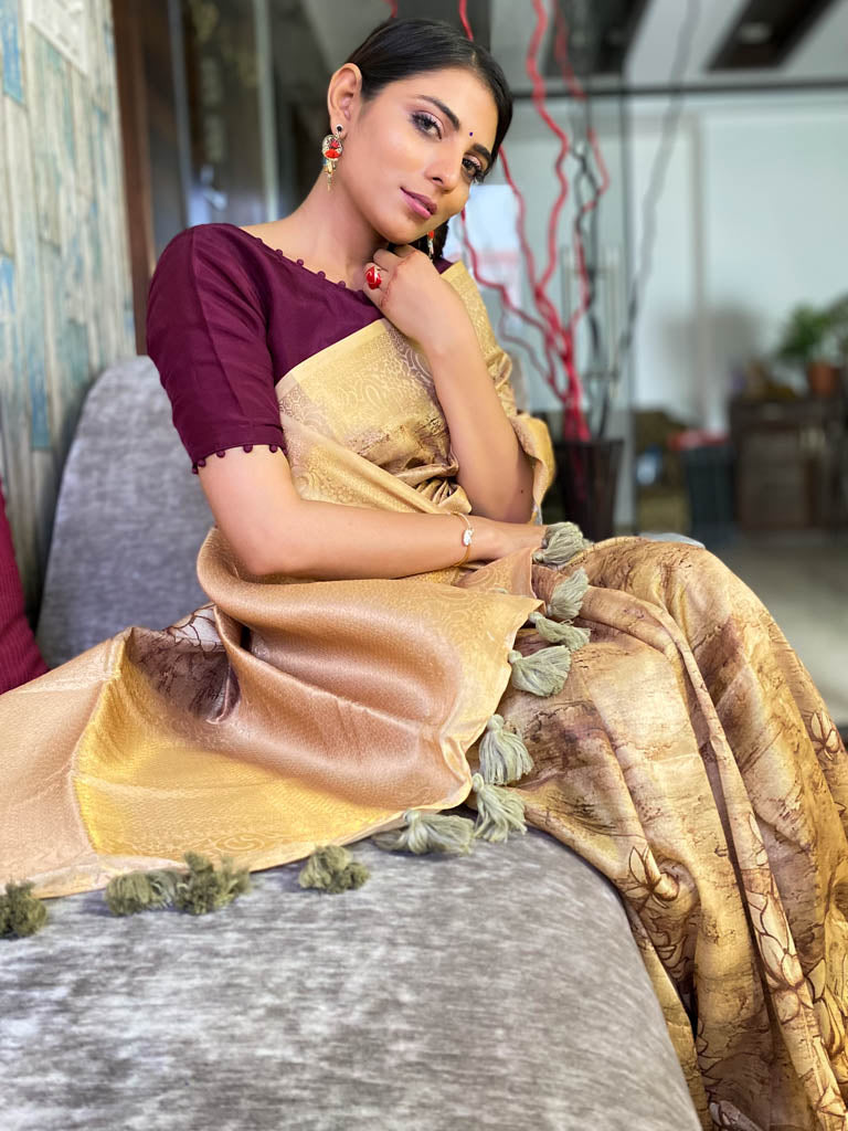 Medallion Golden Uppada Cotton Silk Saree
