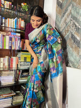 Azure Blue Uppada Cotton Silk Saree