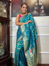 Turquoise Blue Banarasi Silk Ghatchola Saree