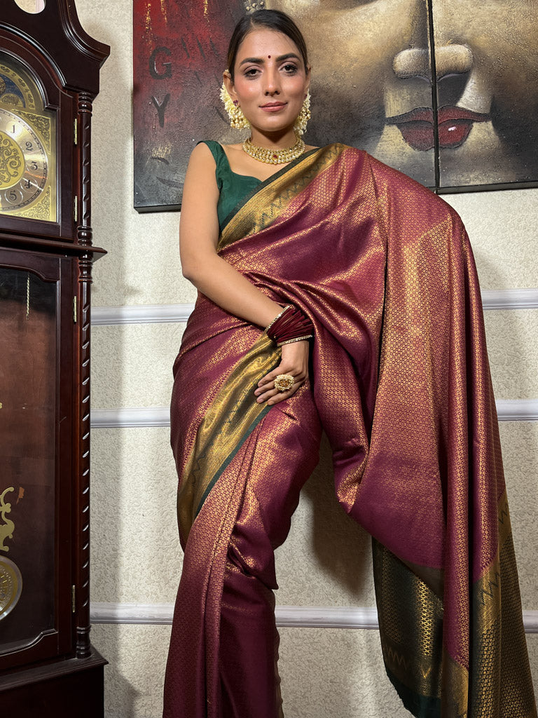 Sangria Wine Kanjeevaram Silk Saree