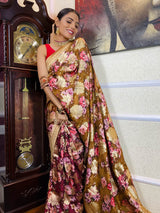 Caramel Brown Designer Banarasi Silk Saree