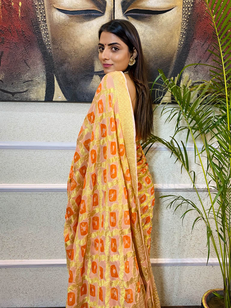 Pastel Orange Georgette Bandhej Saree
