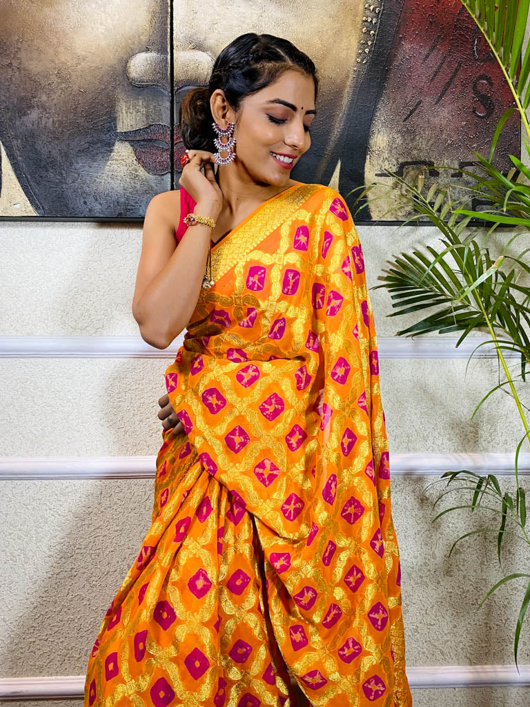 Monarch Orange Georgette Bandhej Saree