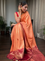 Tangerine Orange Kanjeevaram Silk Saree