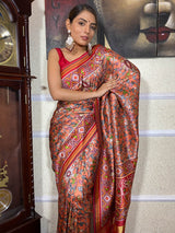 Carrot Orange Kalamkari Tussar Silk Saree