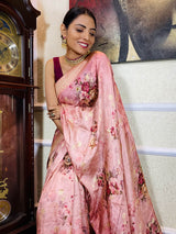 Rogue Pink Designer Banarasi Silk Saree